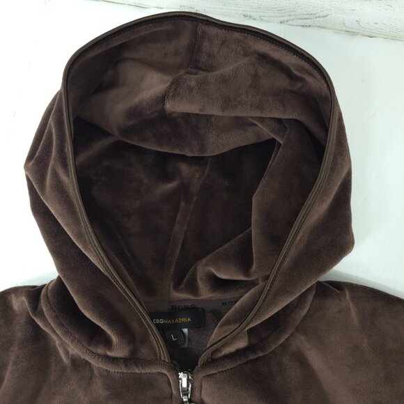BCBG MAXAZRIA BROWN VELVET VELOUR EMBROIDERED HOODED SWEATER WOMEN'S SIZE LARGE - Picture 10 of 16